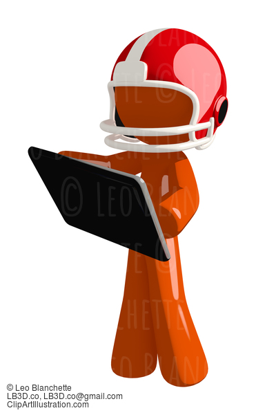 Football Player Orange Man Holding A Tablet #16435