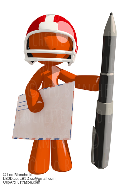 Football Player Orange Man With Large Envelope Or Pen #16436