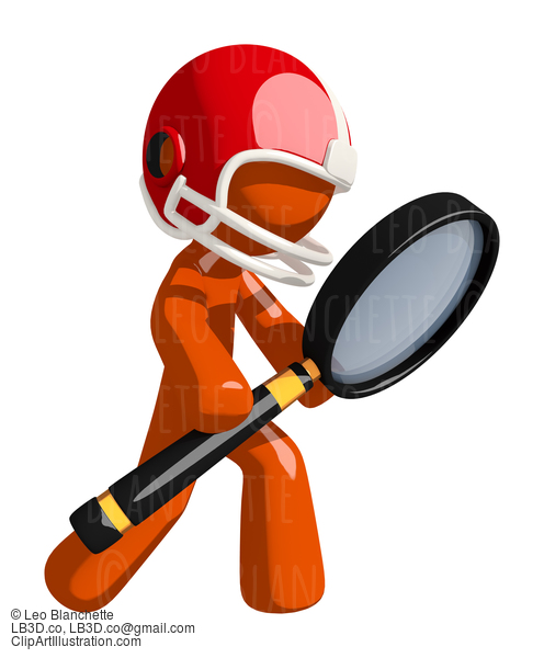 Football Player Orange Man Checking Score Carefully With Magnifying Glass #16438