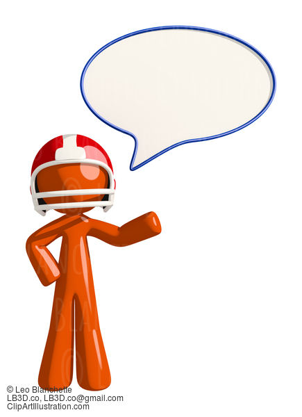 Football Player Orange Man Giving Announcement In Word Bubble #16439