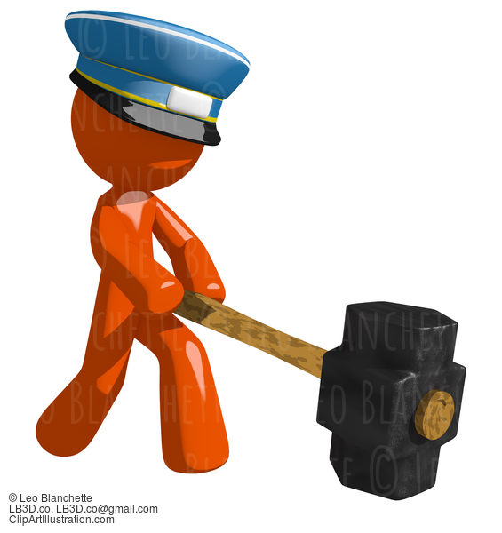 Orange Man Postal Mail Worker Hitting With Sledge Hammer #15988