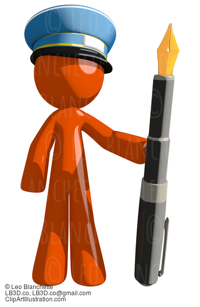 Orange Man Postal Mail Worker Holding Fountain Pen #15990