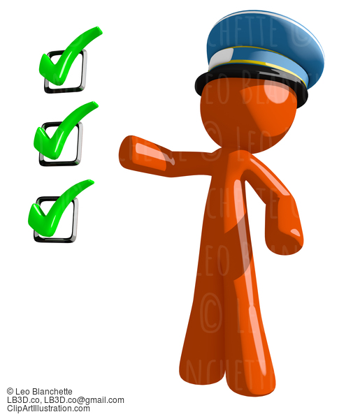 Orange Man Postal Mail Worker Pointing Green Checkmark List #15999