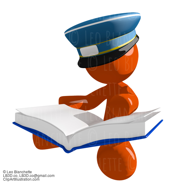 Orange Man Postal Mail Worker Sitting Reading Big Book #16013