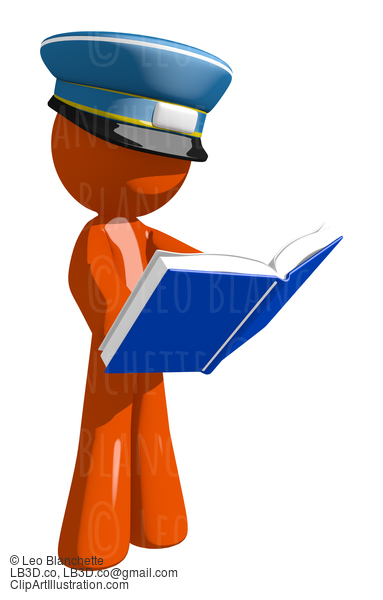 Orange Man Postal Mail Worker Standing Reading Book #16014