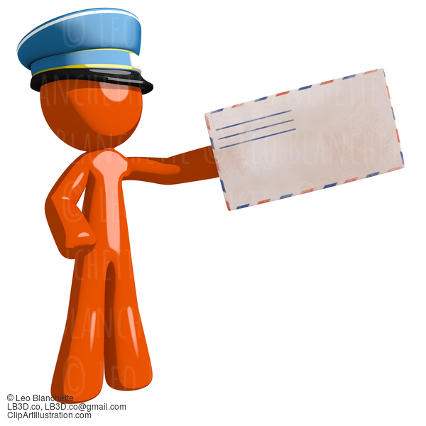 Orange Man Postal Mail Worker Presenting Envelope #16019