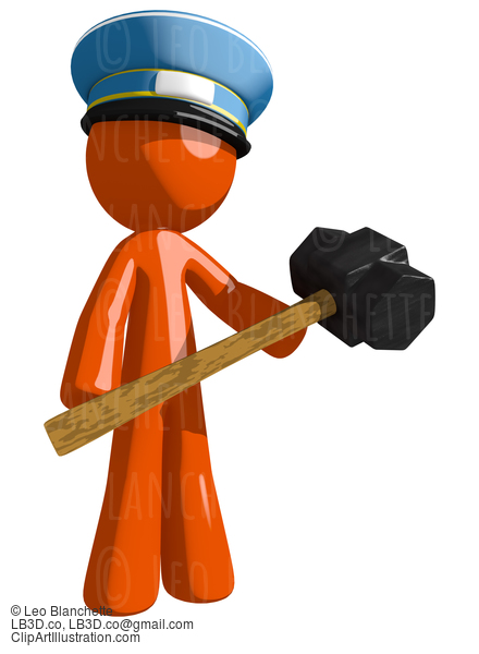 Orange Man Postal Mail Worker Man Holding Giant Sledge Hammer #16023