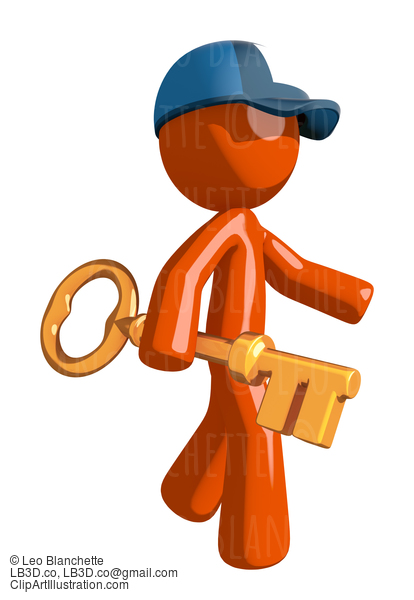 Orange Man Postal Mail Worker Walking With Gold Key #16029