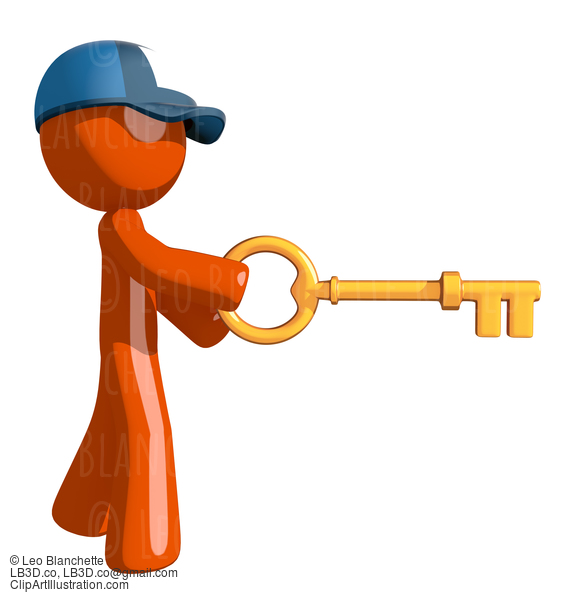 Orange Man Postal Mail Worker Inserting Key #16031