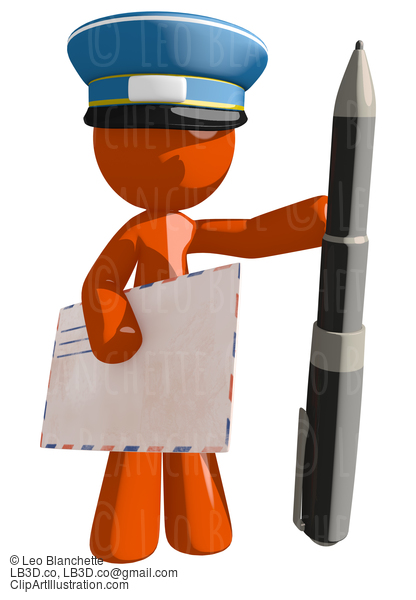 Orange Man Postal Mail Worker With Pen And Envelope #16032