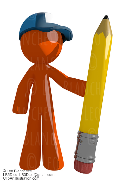 Orange Man Postal Mail Worker Holding Giant Pencil #16039