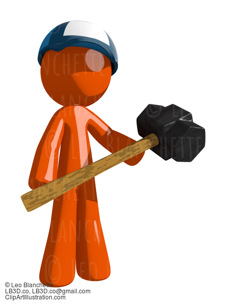 Orange Man Postal Mail Worker Man Holding Giant Sledge Hammer #16040