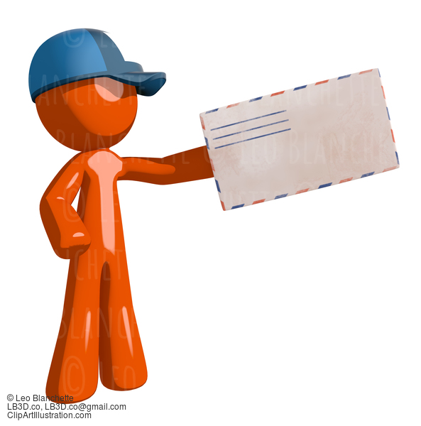 Orange Man Postal Mail Worker Presenting Envelope #16042