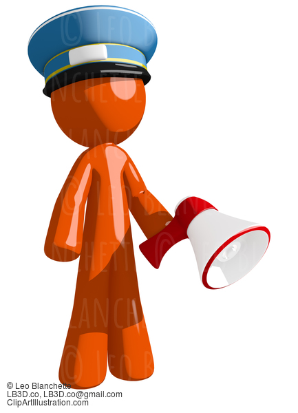 Orange Man Postal Mail Worker Holding Megaphone And Standing #16054