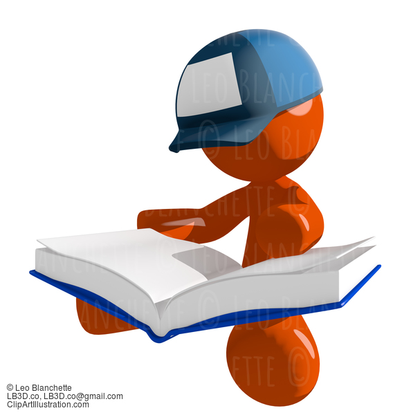 Orange Man Postal Mail Worker Sitting Reading Big Book #16060