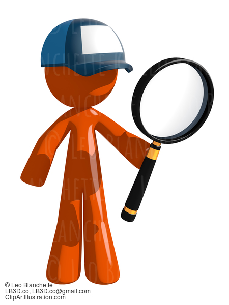 Orange Man Postal Mail Worker Holding Magnifying Glass #16066