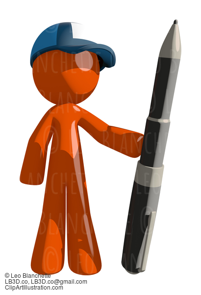 Orange Man Postal Mail Worker Holding Giant Pen #16067