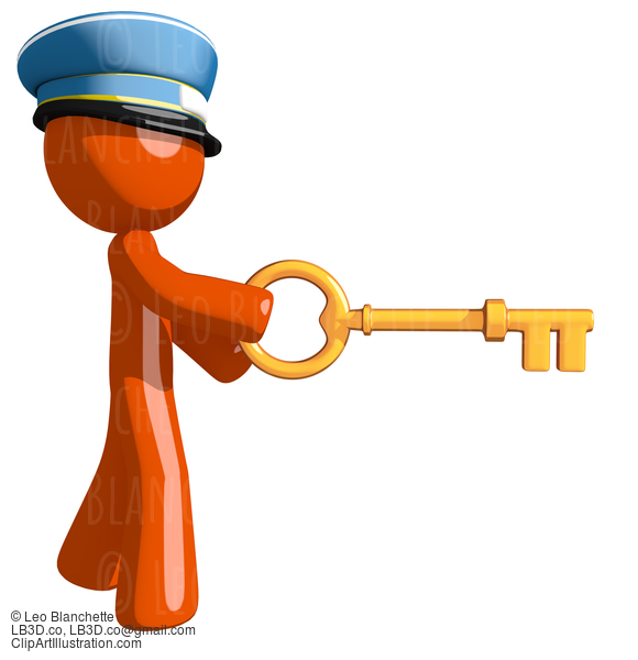 Orange Man Postal Mail Worker Inserting Key #16074