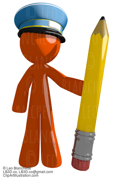 Orange Man Postal Mail Worker Holding Giant Pencil #16078