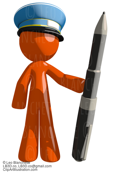 Orange Man Postal Mail Worker Holding Giant Pen #16082