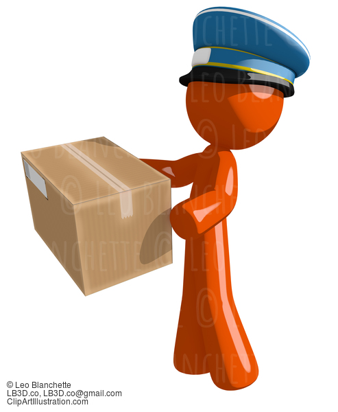 Orange Man Postal Mail Worker Delivering A Package #16089