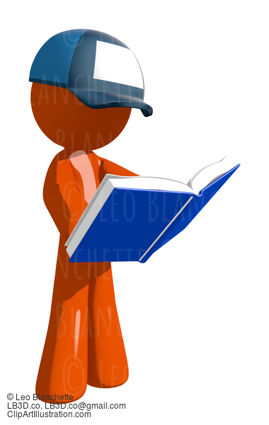 Orange Man Postal Mail Worker Standing Reading Book #16094