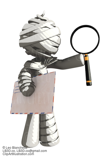 Mummy Or Personal Injury Concept Holding Envelope And Magnifying Glass #16274