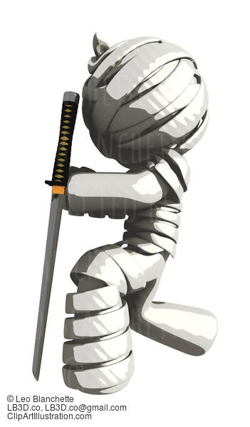 Mummy Or Personal Injury Concept Kneeling Respectfully With Ninja Sword #16339