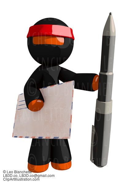 Orange Man Ninja Warrior With Giant Envelope And Pen #16098