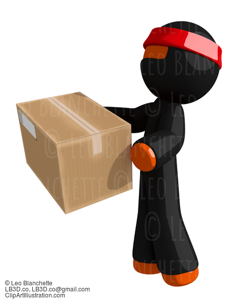 Orange Man Ninja Warrior Delivering Package #16099