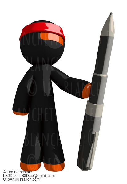 Orange Man Ninja Warrior Holding Giant Pen #16100