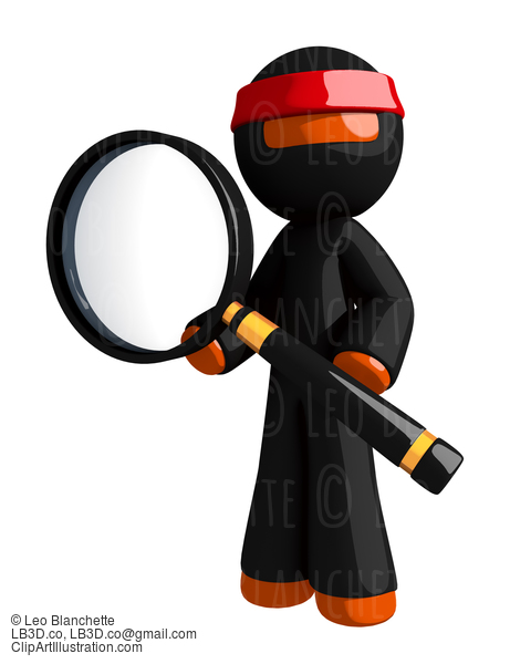 Orange Man Ninja Warrior Posing With Magnifying Glass #16101