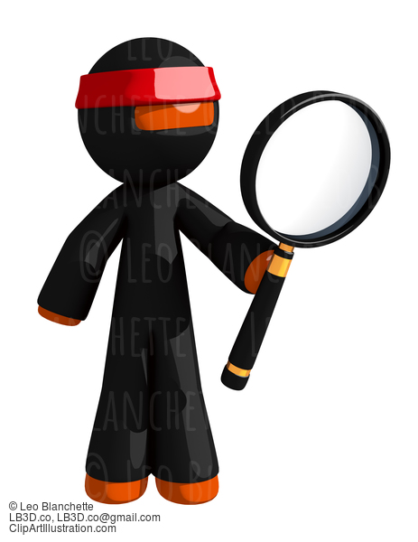 Orange Man Ninja Warrior Looking Through Giant Magnifying Glass #16103