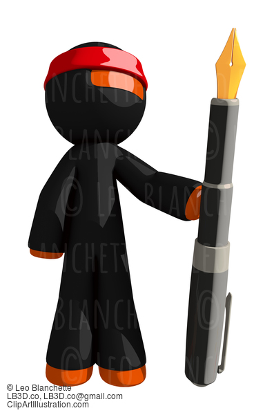 Orange Man Ninja Warrior Holding Giant Fountain Pen #16108