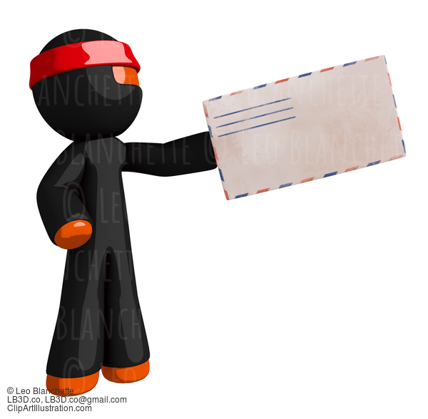 Orange Man Ninja Warrior Giving Envelope #16114