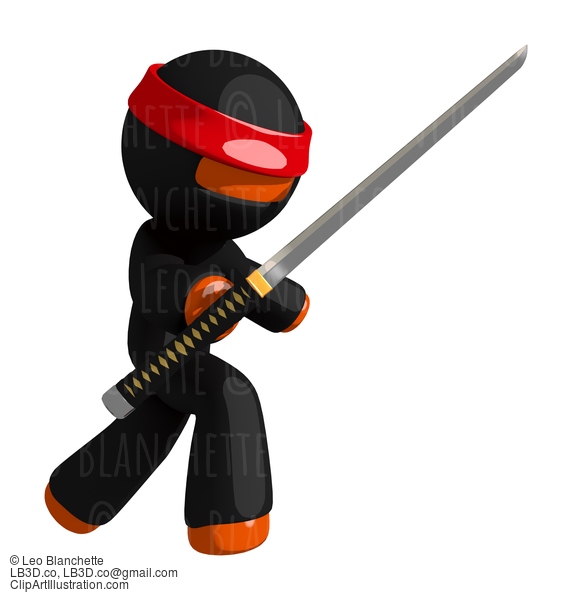 Orange Man Ninja Warrior Sword Defence Stance #16115