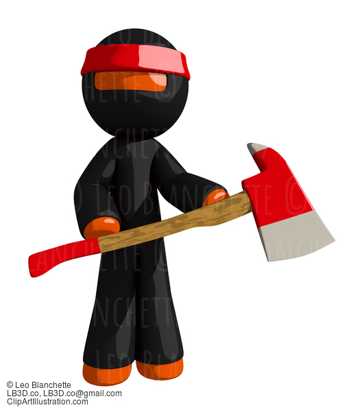 Orange Man Ninja Warrior Holding Ax #16119