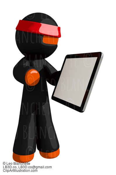 Orange Man Ninja Warrior Using Tablet With Blank Space #16122