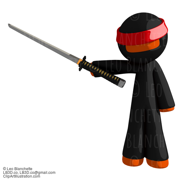 Orange Man Ninja Warrior Pointing With Sword #16130