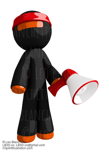 Orange Man Ninja Warrior Marketing Hero Pose With Megaphone #16133