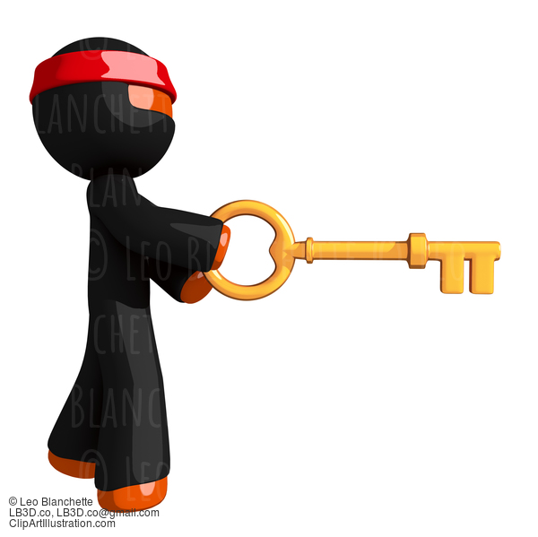 Orange Man Ninja Warrior Using  Large Gold Key #16138