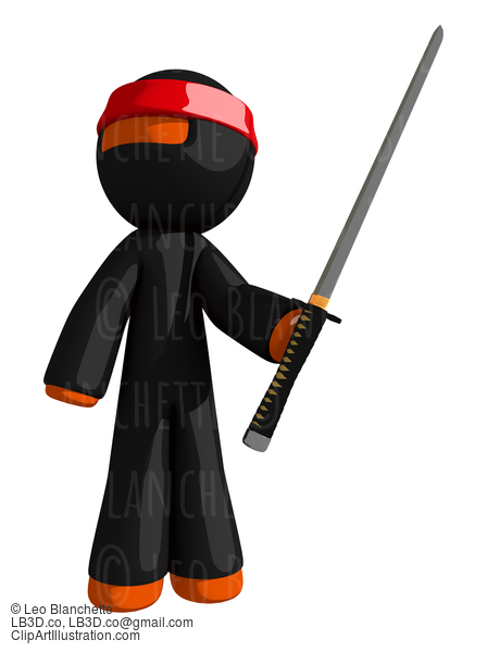 Orange Man Ninja Warrior Posing With Katana Or Sword #16141