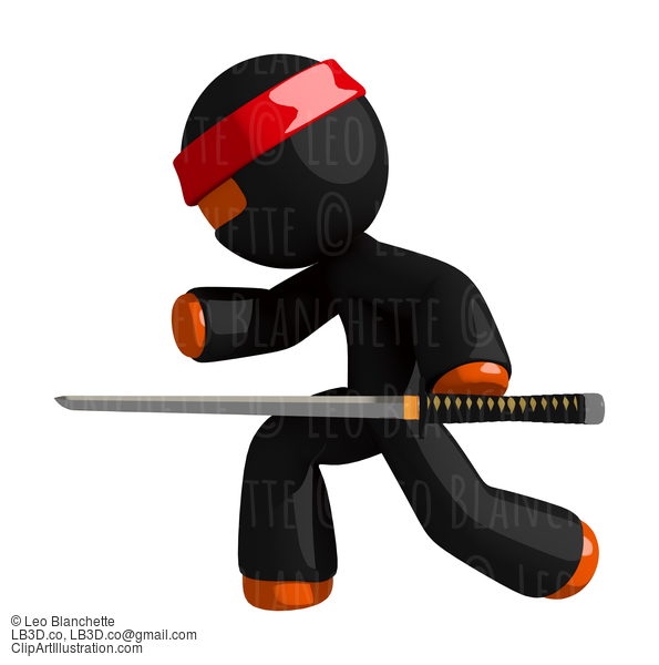 Orange Man Ninja Warrior Stealth With Sword #16146