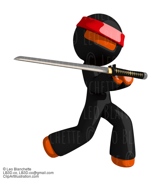 Orange Man Ninja Warrior Elegant Sword Pose #16152