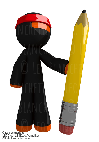 Orange Man Ninja Warrior Holding Giant Pencil #16156