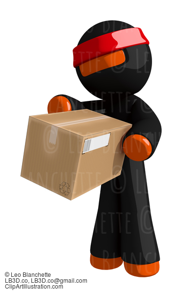 Orange Man Ninja Warrior Delivering Box #16157