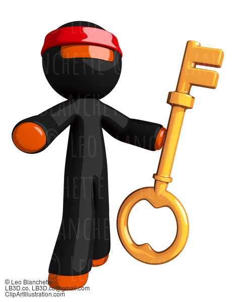 Orange Man Ninja Warrior Standing With Large Key #16158