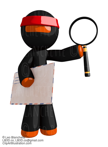 Orange Man Ninja Warrior With Envelope And Magnifying Glass #16162