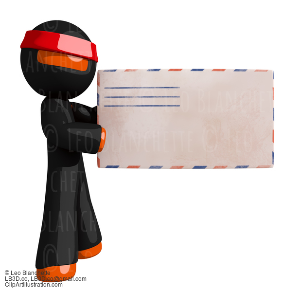 Orange Man Ninja Warrior With Envelope #16167