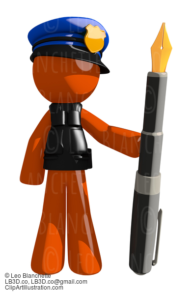 Orange Man Police Officer Holding Fountain Pen #16633